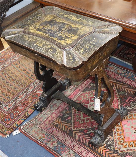 A 19th century Chinese export lacquer work table, W.64cm, D.44cm, H.72cm
